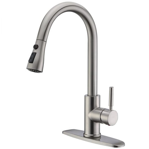 1 WEWE Single Handle High Arc Brushed Nickel Pull Out Kitchen FaucetSingle Level Stainless Steel Kitchen Sink Faucets with Pull Down Sprayer 7