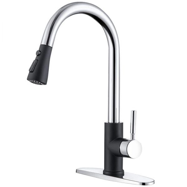 2 Black and Chrome Kitchen Faucet with Sprayer Stainless Steel Single Handle one