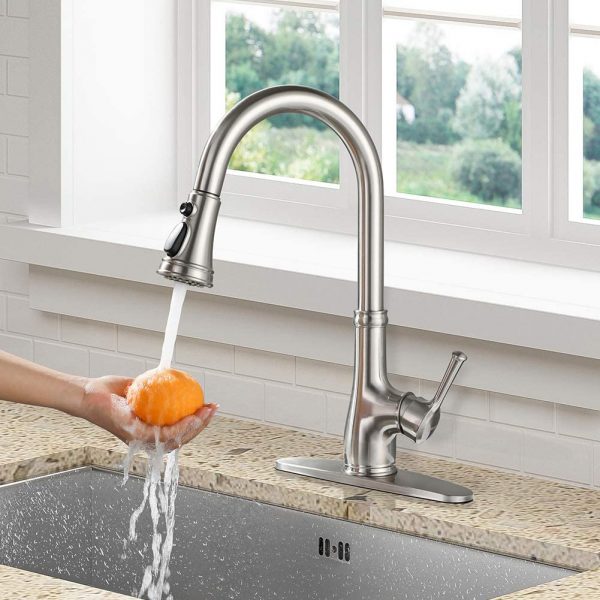 6 Kitchen Faucet WEWE Single Handle Stainless Steel Brushed Nickel Pull Down Kitchen Sink Faucet with Pull Out Sprayer 3