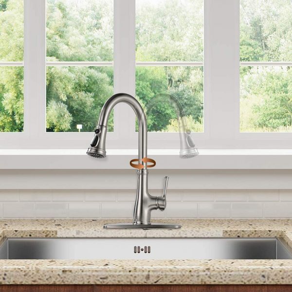 6 Kitchen Faucet WEWE Single Handle Stainless Steel Brushed Nickel Pull Down Kitchen Sink Faucet with Pull Out Sprayer