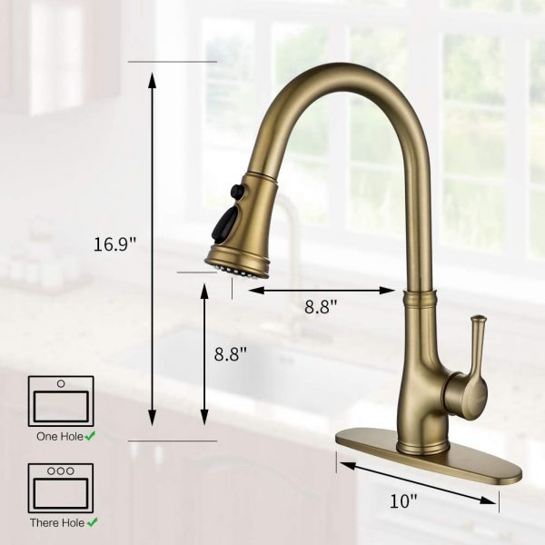 7 Brushed Gold Copper Single Handle 1 Hole Pull Down Kitchen Faucet Champagne BronzeWEWE 1