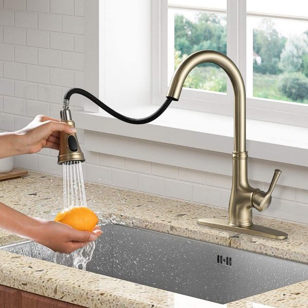 7 Brushed Gold Copper Single Handle 1 Hole Pull Down Kitchen Faucet Champagne BronzeWEWE 3