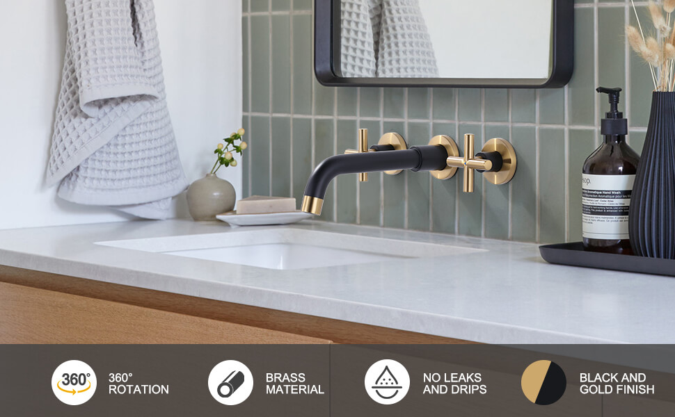 Black and Gold Wall Mounted Bathroom Sink Faucet 1
