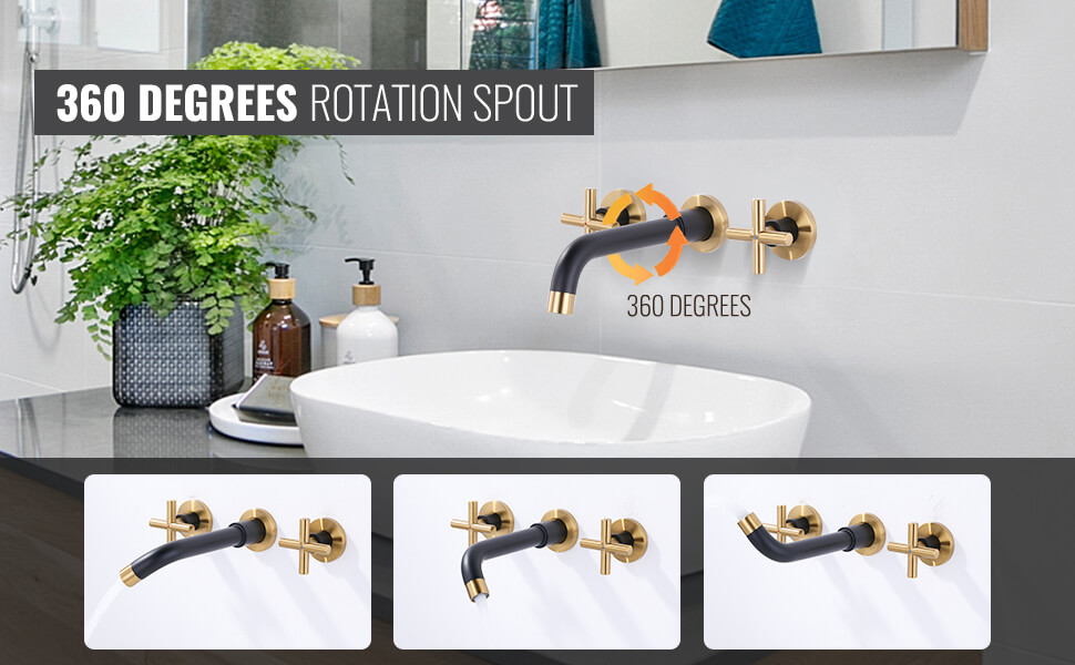 Black and Gold Wall Mounted Bathroom Sink Faucet 2 1