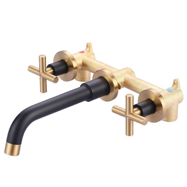 Black and Gold Wall Mounted Bathroom Sink Faucet