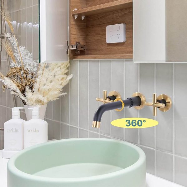 Black and Gold Wall Mounted Bathroom Sink Faucet 7