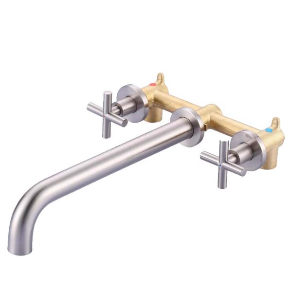 Brushed Nickel wall mounted bathroom sink faucet 1