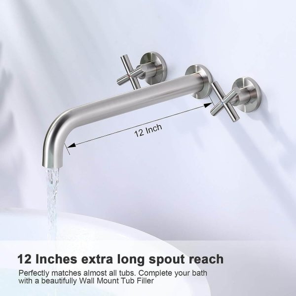 Brushed Nickel wall mounted bathroom sink faucet 2
