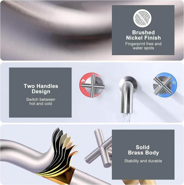 Brushed Nickel wall mounted bathroom sink faucet 7