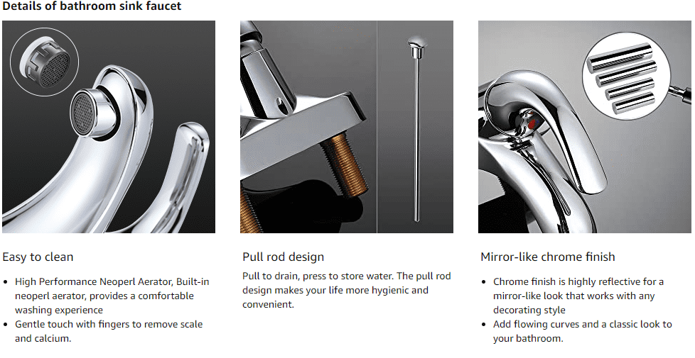 WOWOW 4 Inch Centerset Single Handle Bathroom Faucet In Chrome 3