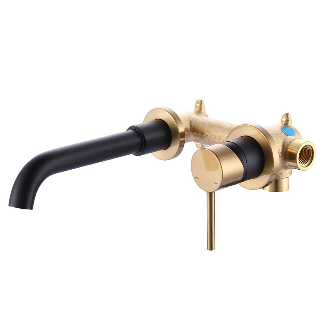 Black and Gold Single Handle Wall Mount Bathroom Faucet with Rough-in Valve