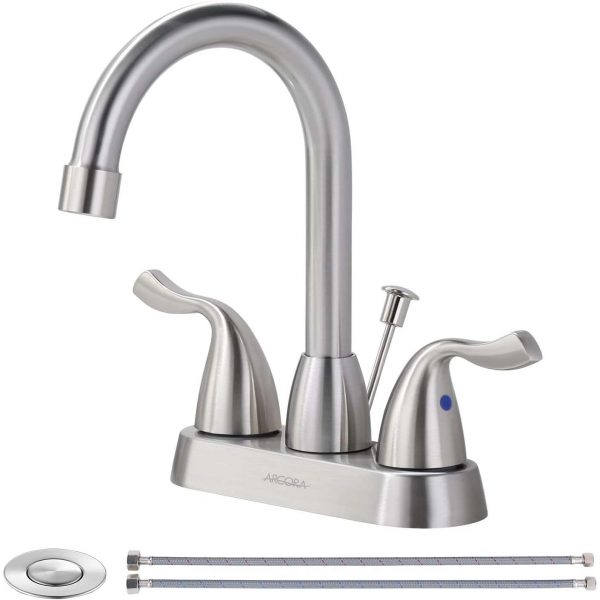 arcora 4 inch centerset brushed nickel bathroom sink faucet with drain assembly 2 1