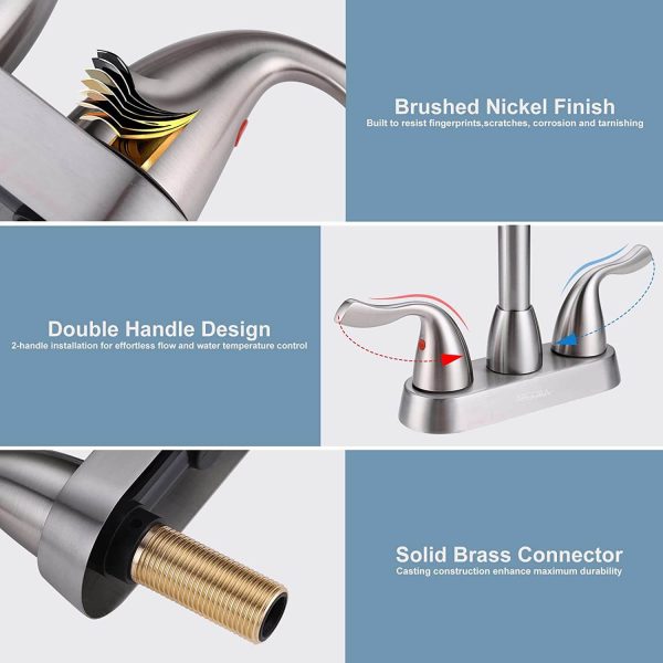 arcora 4 inch centerset brushed nickel bathroom sink faucet with drain assembly 2