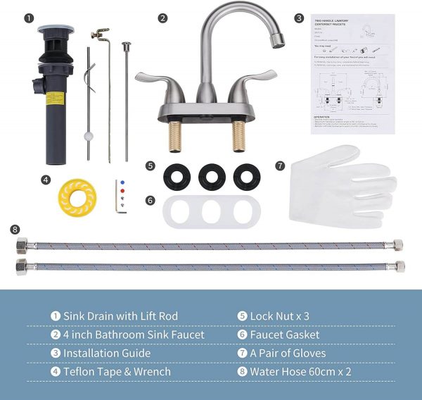 arcora 4 inch centerset brushed nickel bathroom sink faucet with drain assembly