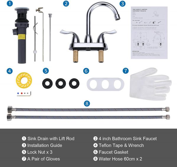 arcora 4 inch centerset chromel bathroom sink faucet with drain assembly 2