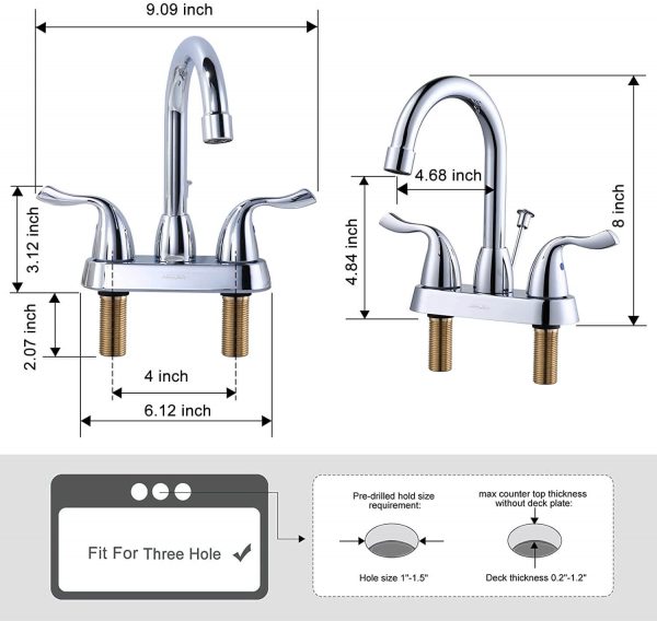 arcora 4 inch centerset chromel bathroom sink faucet with drain assembly 3