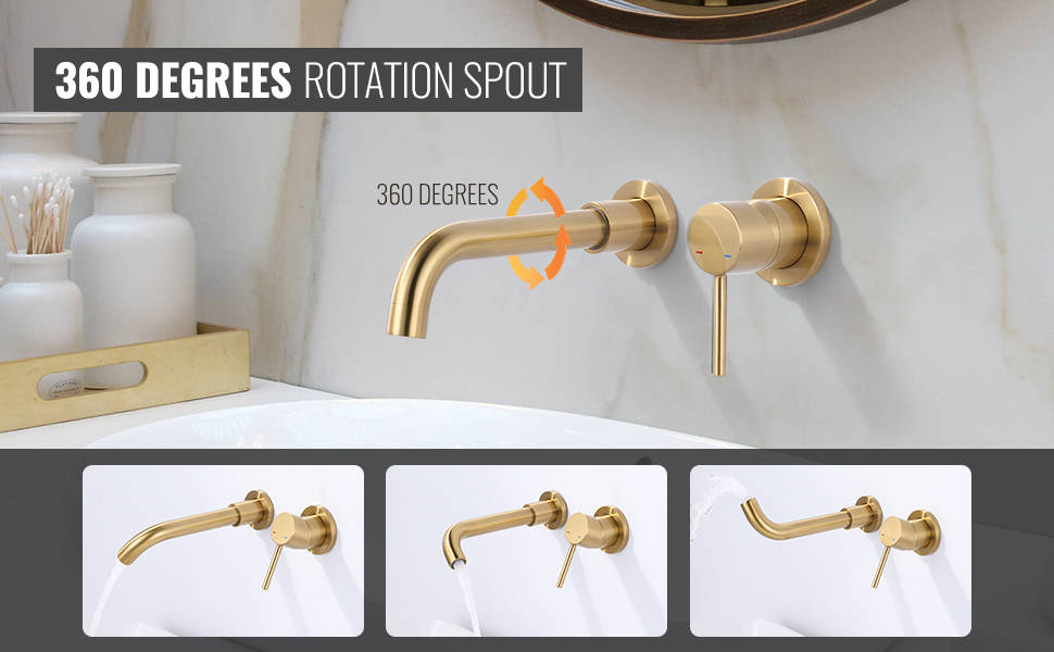 arcora single handle brushed gold wall mounted bathroom sink faucet 1 1