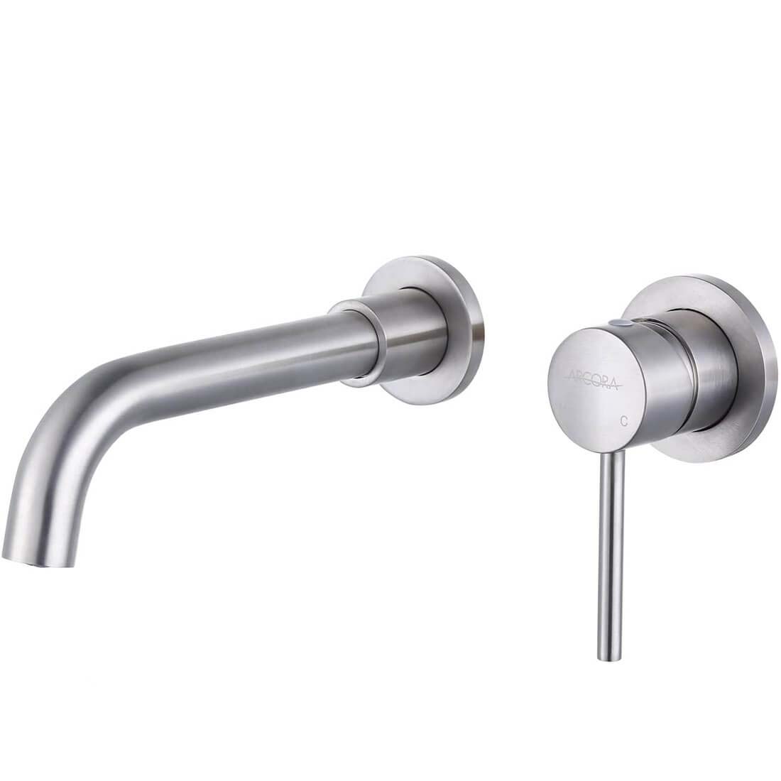Single Handle Brushed Nickel Wall Mounted Bathroom Sink Faucet