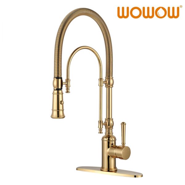 Gold Solid Brass Pre Rinse Faucet with Dual-Mode Pull-Down Sprayer