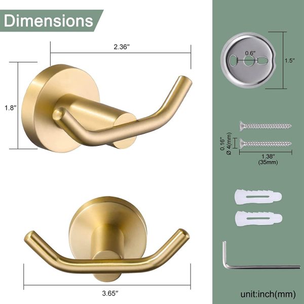 iviga brushed gold heavy duty wall mounted towel hooks 3