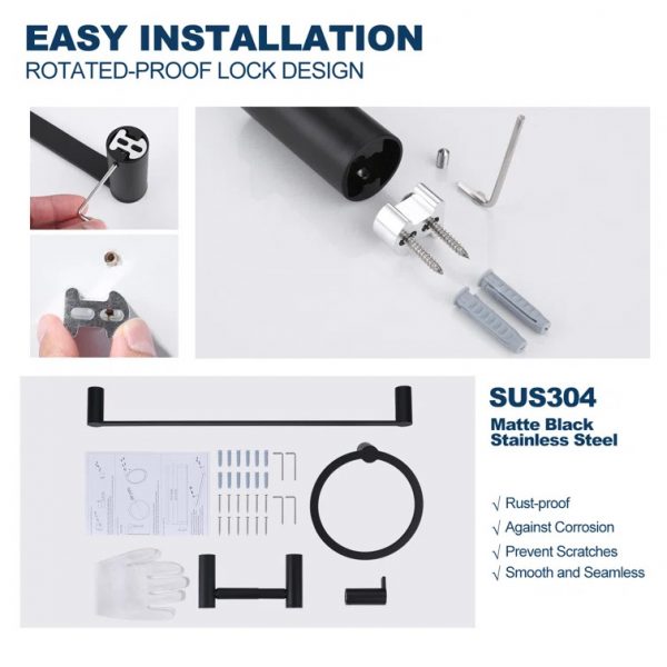 iviga matte black 4 piece bathroom hardware set 2