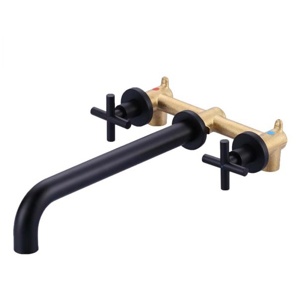 matte black wall mounted bathroom sink faucet 1