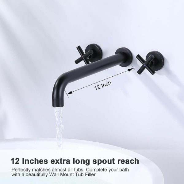 matte black wall mounted bathroom sink faucet 2