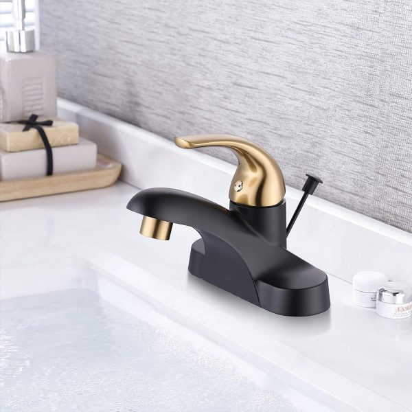 wowow 4 inch single handle black and gold bathroom sink faucet 4