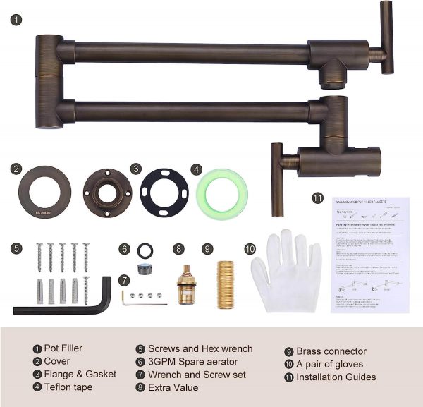 wowow antique bronze pot filler wall mount folding copper faucet 6