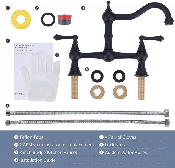 wowow black 2 hole vintage antique brass farmhouse bridge kitchen faucet 7