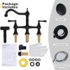 wowow black 4 hole centerset bridge vintage farmhouse kitchen sink faucets with side sprayer 5