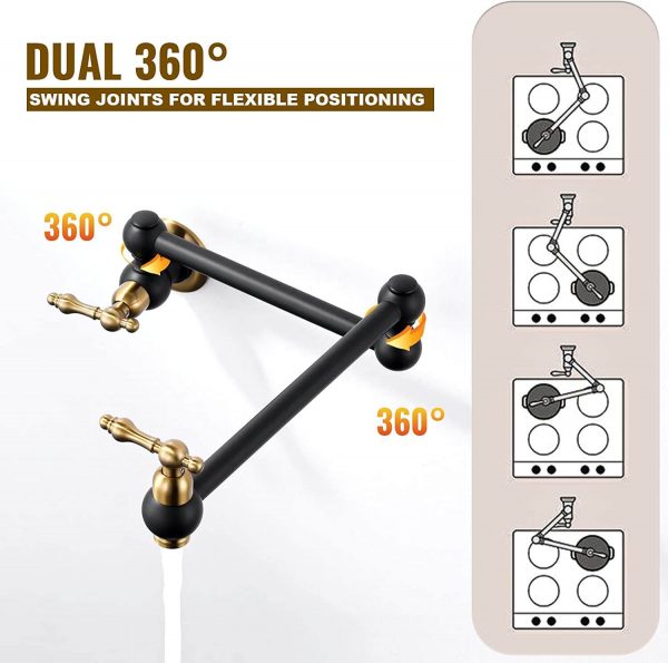 wowow black and gold pot filler copper folding faucet 3