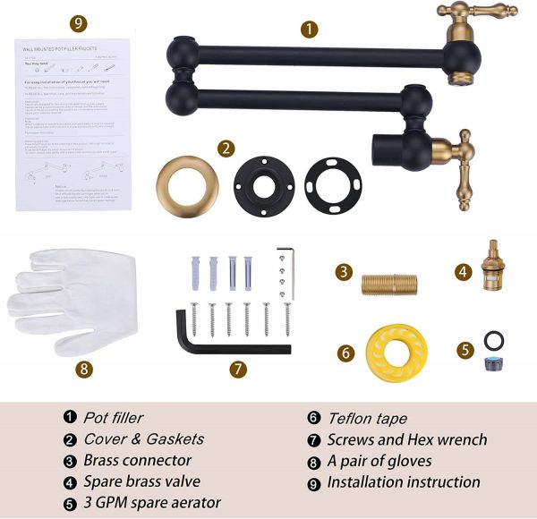 wowow black and gold pot filler copper folding faucet 6