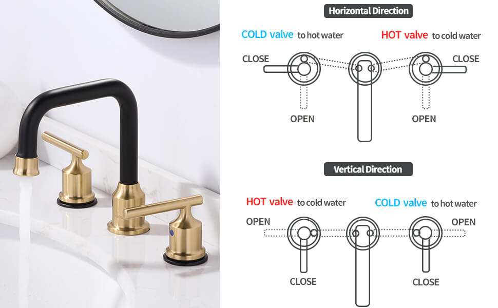 wowow black and gold widespread bathroom sink faucet 1 1