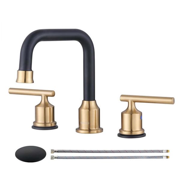 wowow black and gold widespread bathroom sink faucet 2