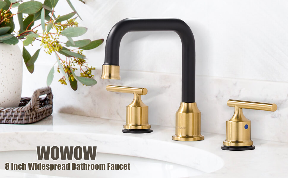 wowow black and gold widespread bathroom sink faucet 3 1