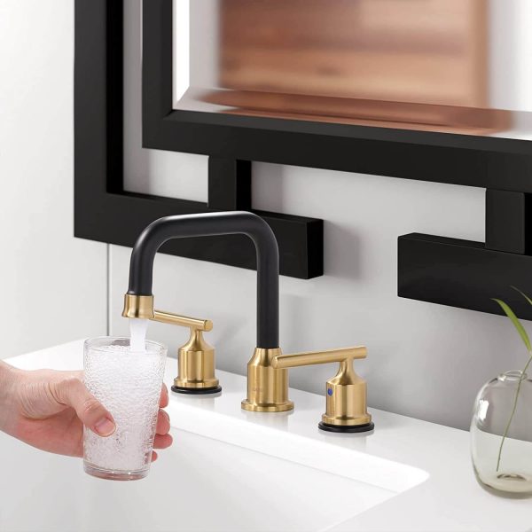 wowow black and gold widespread bathroom sink faucet 3
