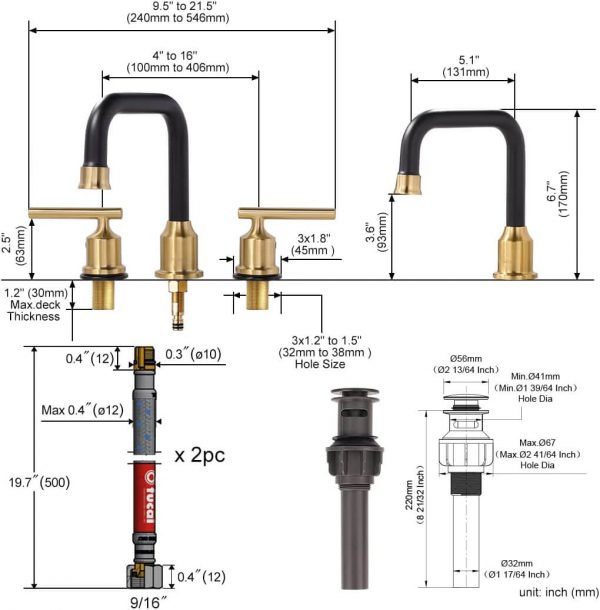 wowow black and gold widespread bathroom sink faucet 4