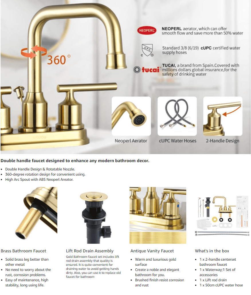 wowow brushed gold bathroom faucet 4 inch bathroom sink faucet 2
