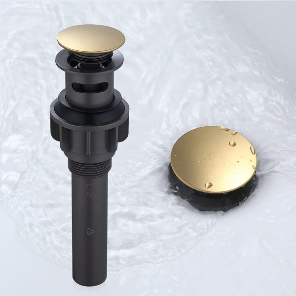 wowow brushed gold bathroom pop up assembly drain stopper for bathroom sink and rv sink with overflow 1