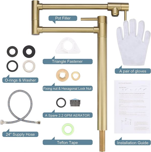 wowow brushed gold deck mount pot filler faucet over stove 2
