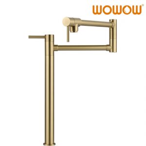 wowow brushed gold deck mount pot filler faucet over stove 4