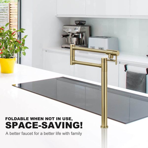 wowow brushed gold deck mount pot filler faucet over stove 6
