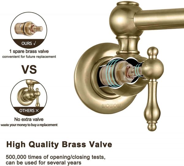 wowow brushed gold pot filler wall mount folding faucet over stove 3