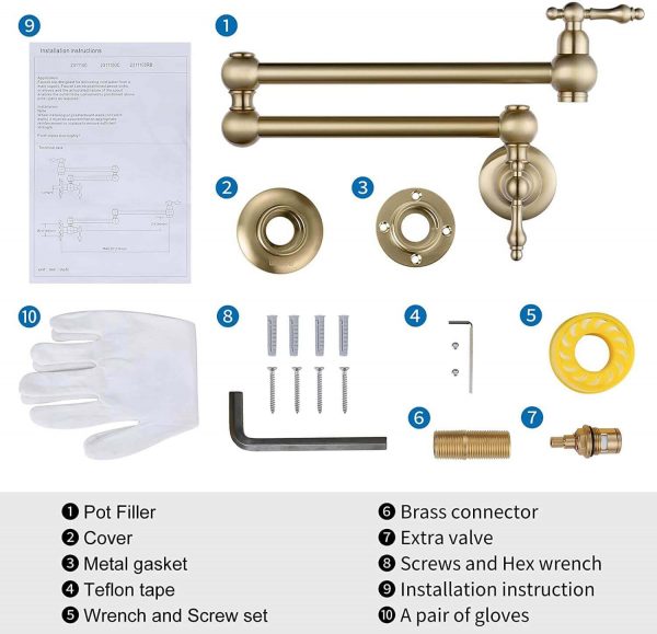 wowow brushed gold pot filler wall mount folding faucet over stove 4