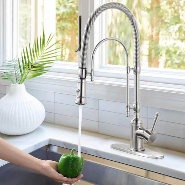 wowow brushed nickel brass pre rinse faucet with dual mode pull down sprayer 1 1