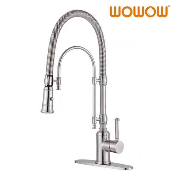 Brushed Nickel Solid Brass Pre Rinse Faucet with Dual-Mode Pull-Down Sprayer