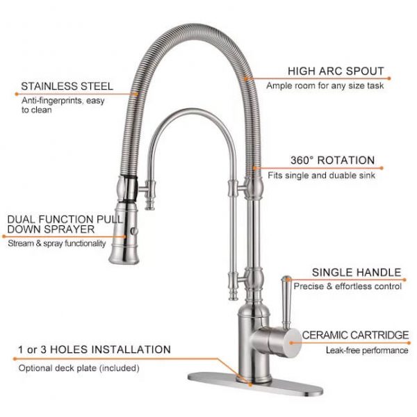 wowow brushed nickel brass pre rinse faucet with dual mode pull down sprayer 3 1
