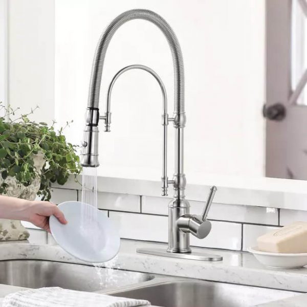 wowow brushed nickel brass pre rinse faucet with dual mode pull down sprayer 6 1