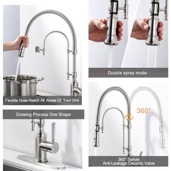 wowow brushed nickel brass pre rinse faucet with dual mode pull down sprayer 7 1